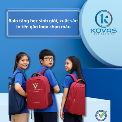 Balo tặng học sinh giỏi, xuất sắc: in tên gắn logo chọn màu